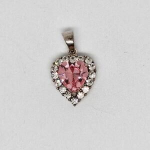 Heart Shaped Pendant Pink Clear Gemstones Marked 925 Sterling Silver